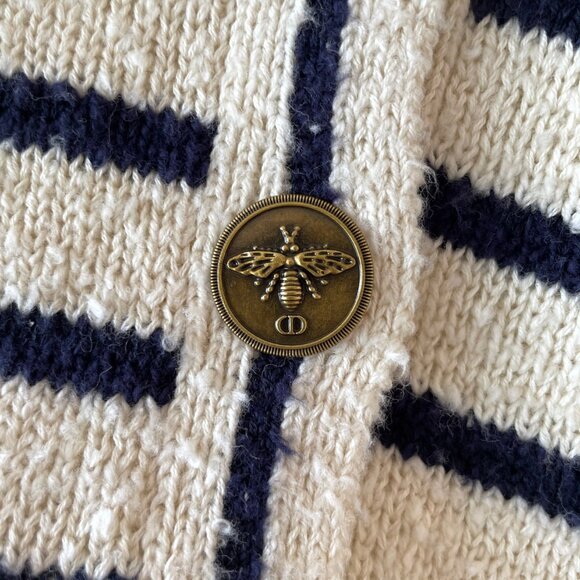 Dior Marinière Cardigan with Sailor Collar White and Navy Blue Cotton Knit - Picture 8 of 9